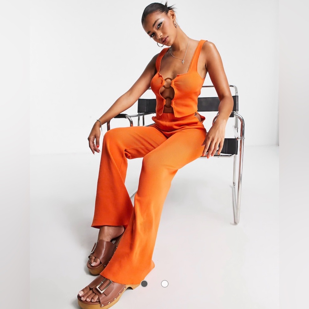 Orange Wide Flared Sweater Pants with Side Slit/Ring Detail (PANTS ONLY)